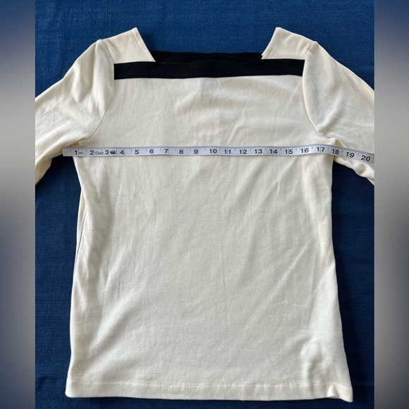 NWT Lauren Ralph Lauren | Cream 3/4 Sleeve Top Black Stripe Neckline Size Med - Picture 8 of 9